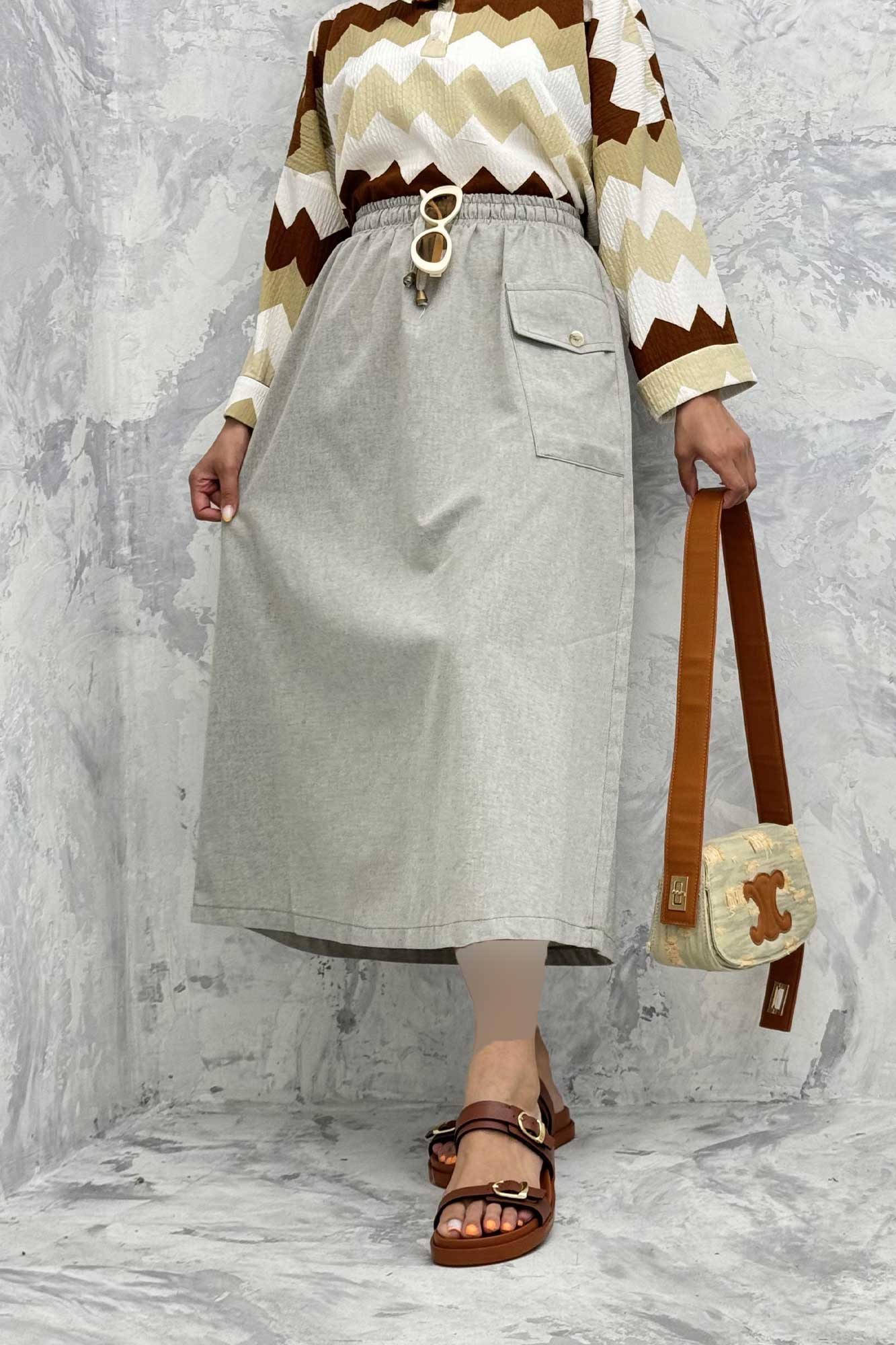 دامن لینن بلند جیب پاکتی