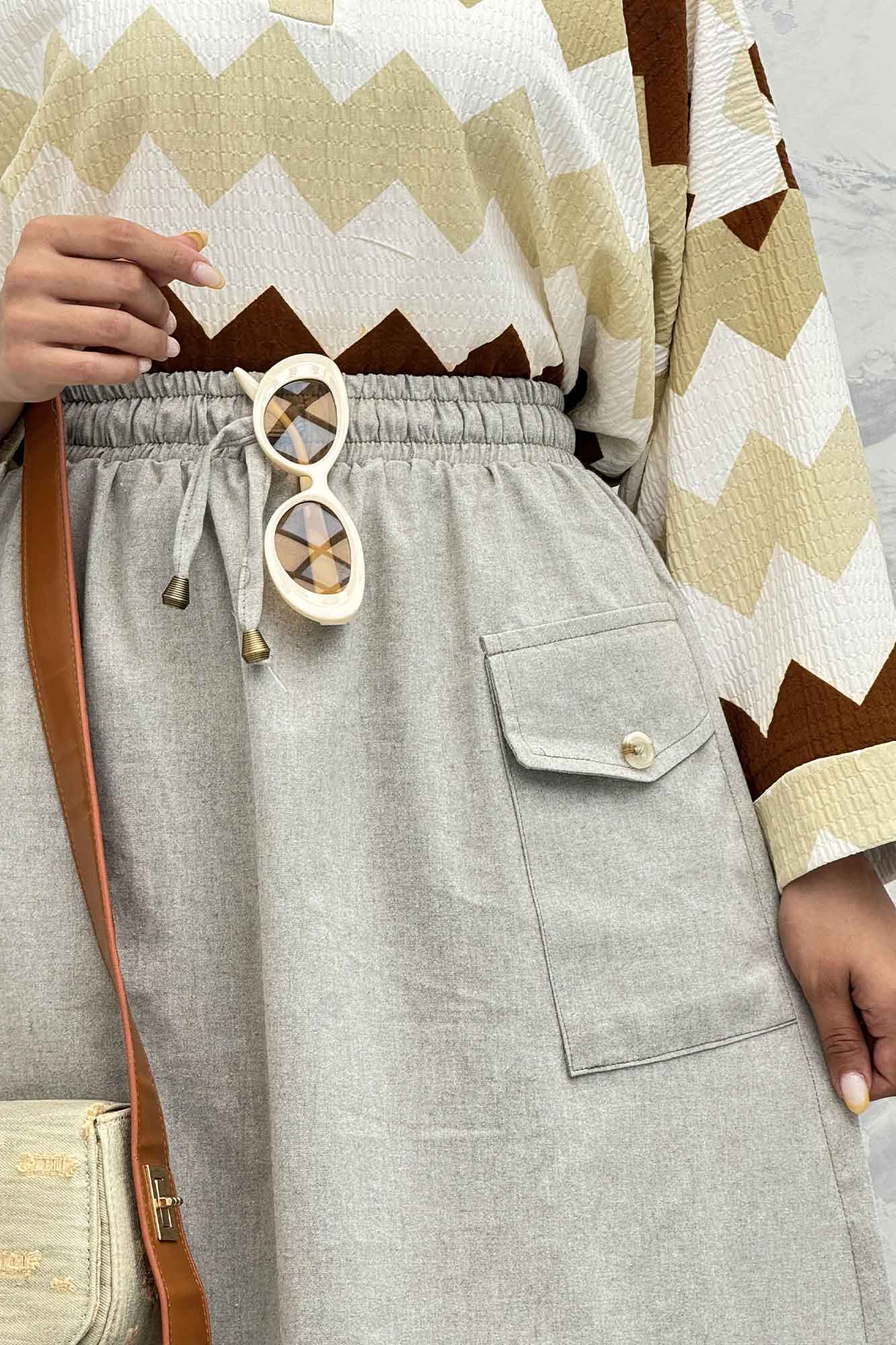 دامن لینن بلند جیب پاکتی