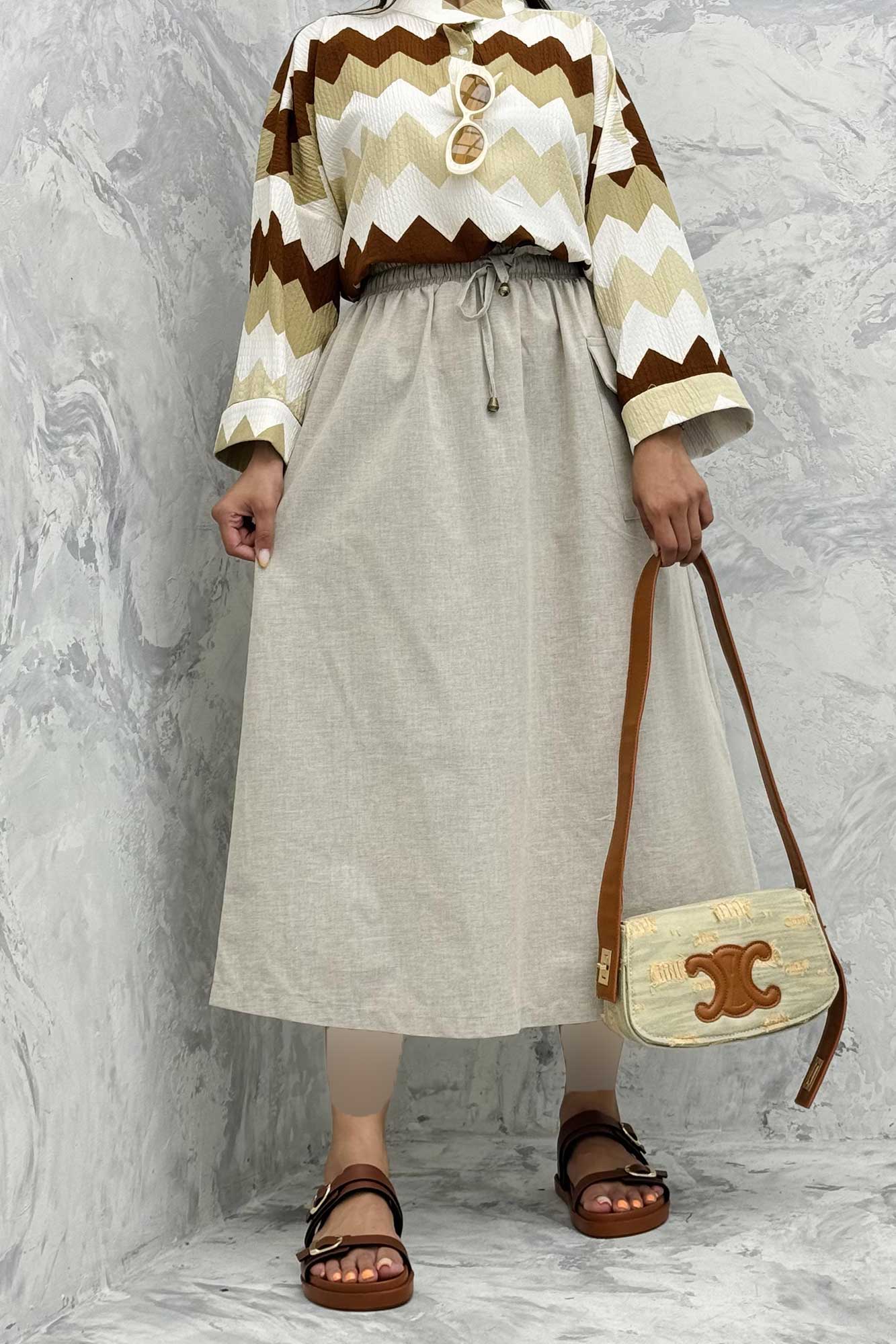 دامن لینن بلند جیب پاکتی