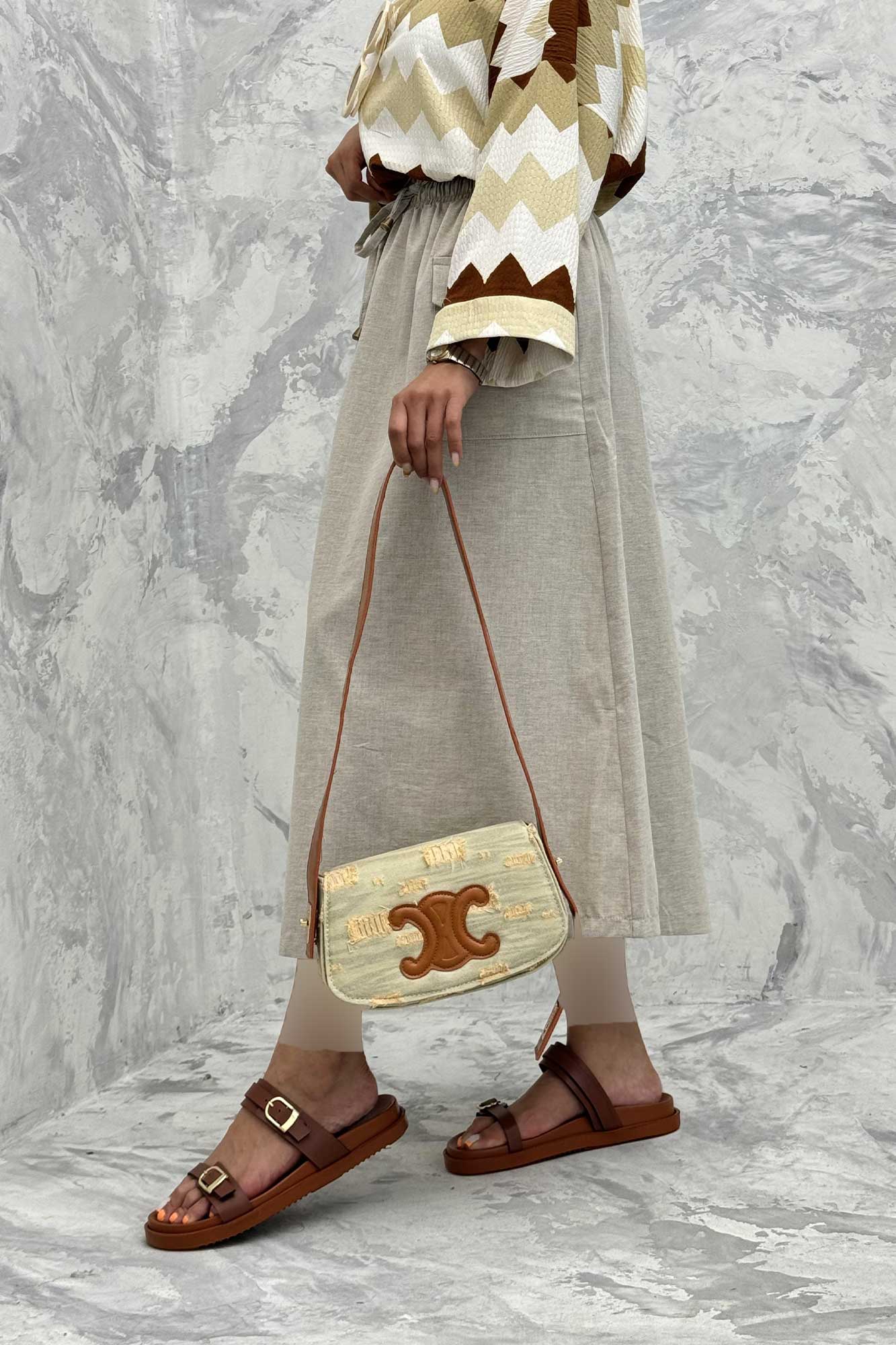 دامن لینن بلند جیب پاکتی