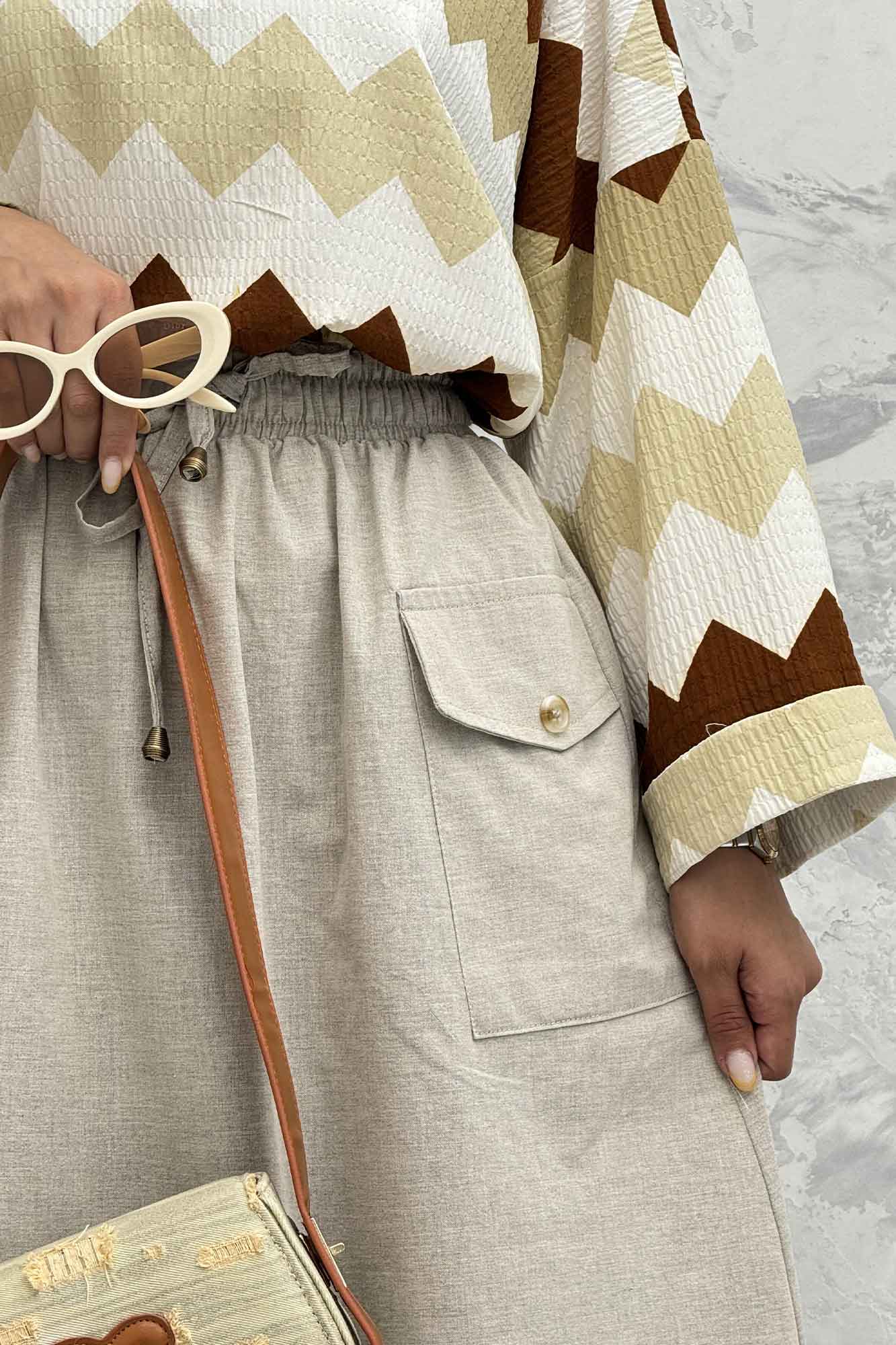 دامن لینن بلند جیب پاکتی