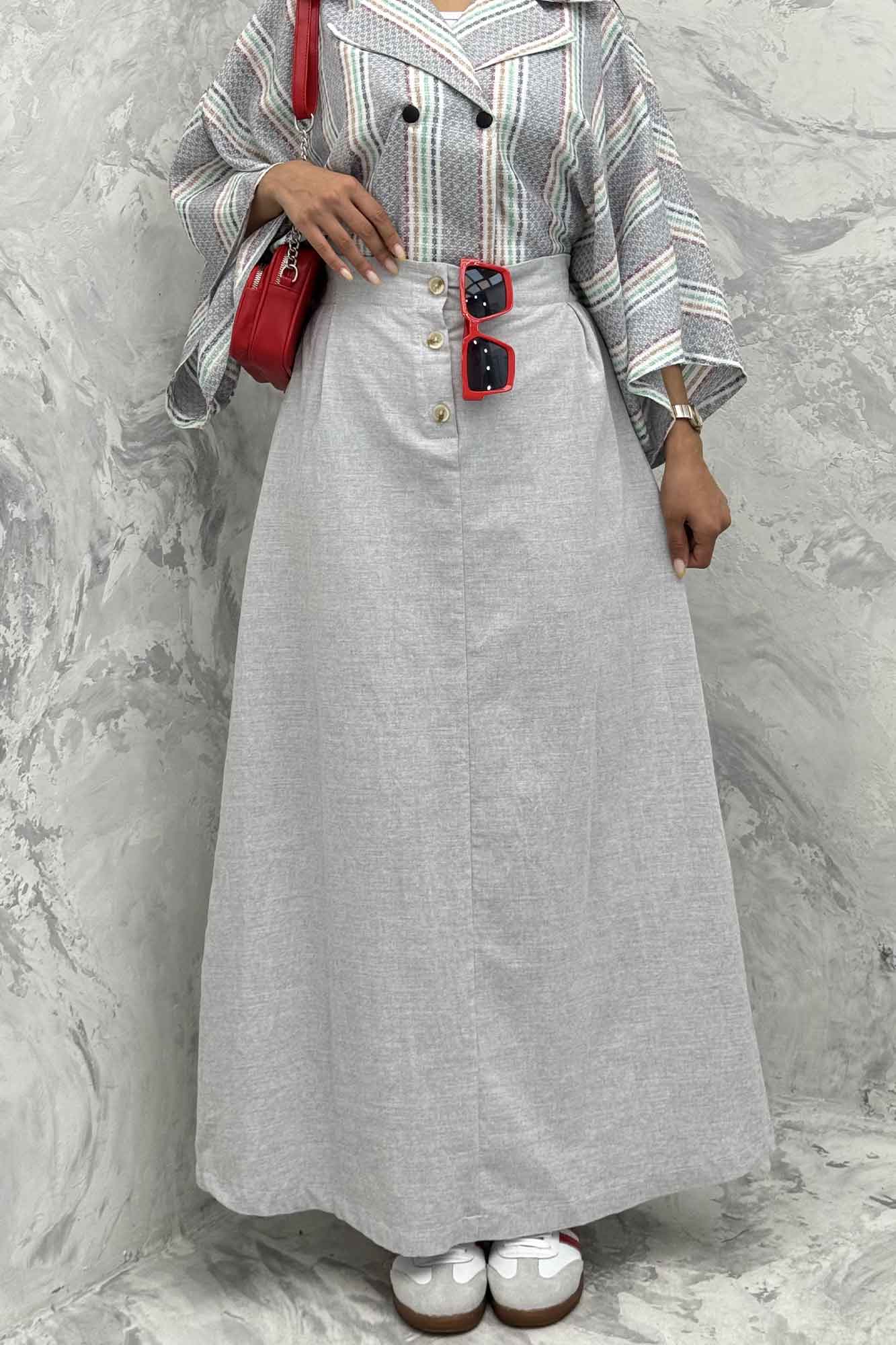 دامن لینن بلند جلو پیله سه دکمه