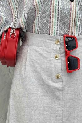 دامن لینن بلند جلو پیله سه دکمه