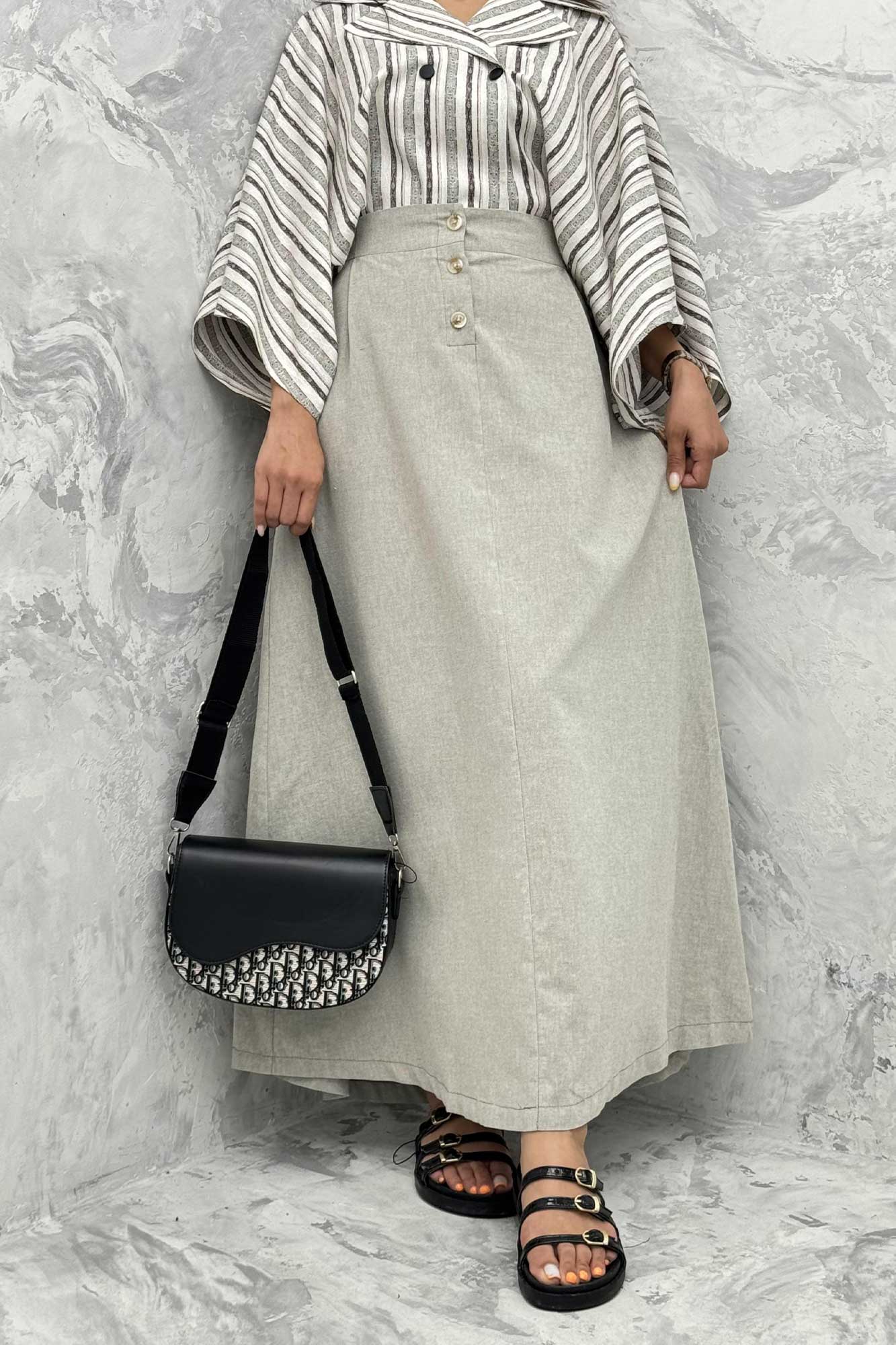 دامن لینن بلند جلو پیله سه دکمه