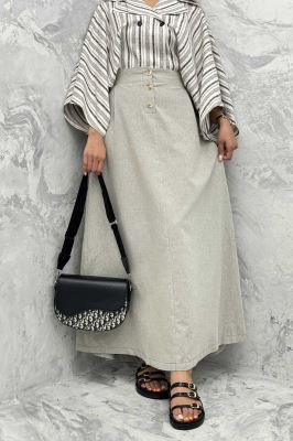 دامن لینن بلند جلو پیله سه دکمه