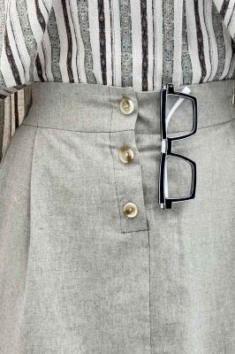 دامن لینن بلند جلو پیله سه دکمه