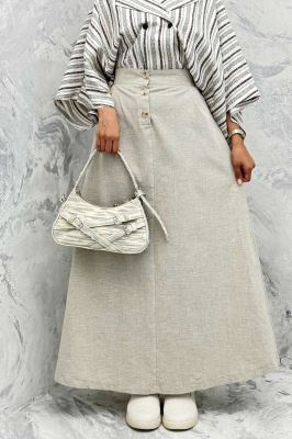 دامن لینن بلند جلو پیله سه دکمه