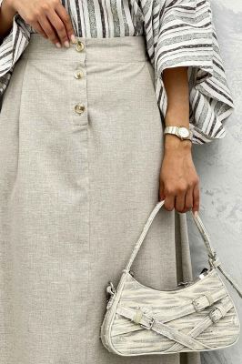 دامن لینن بلند جلو پیله سه دکمه