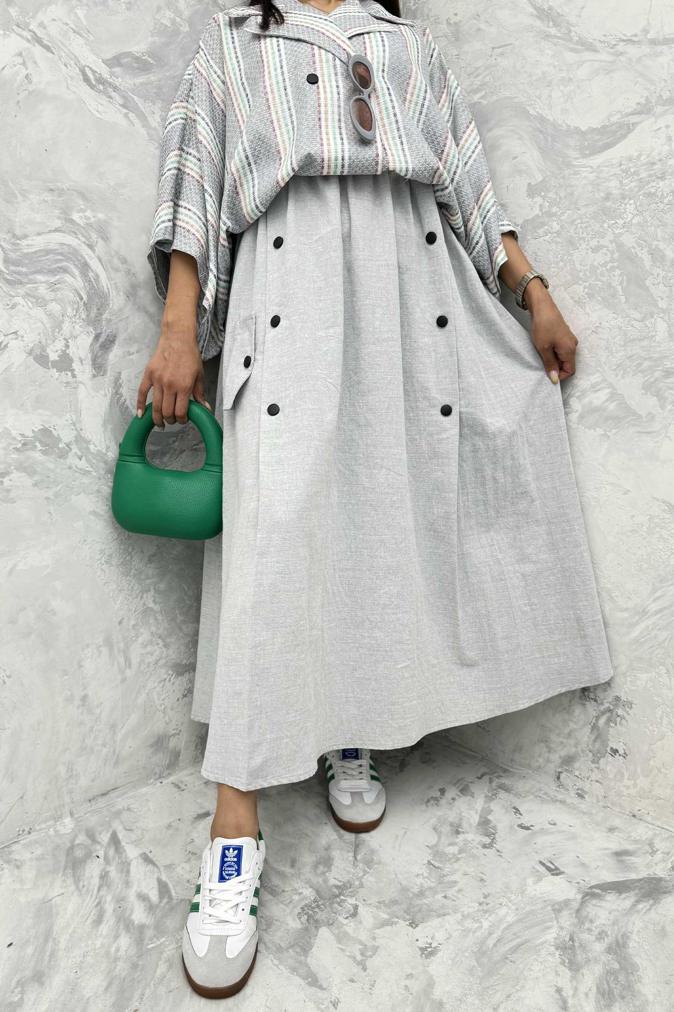 دامن بلند دکمه زاماک لینن