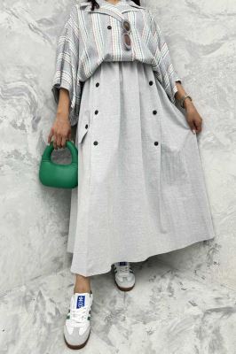 دامن بلند دکمه زاماک لینن