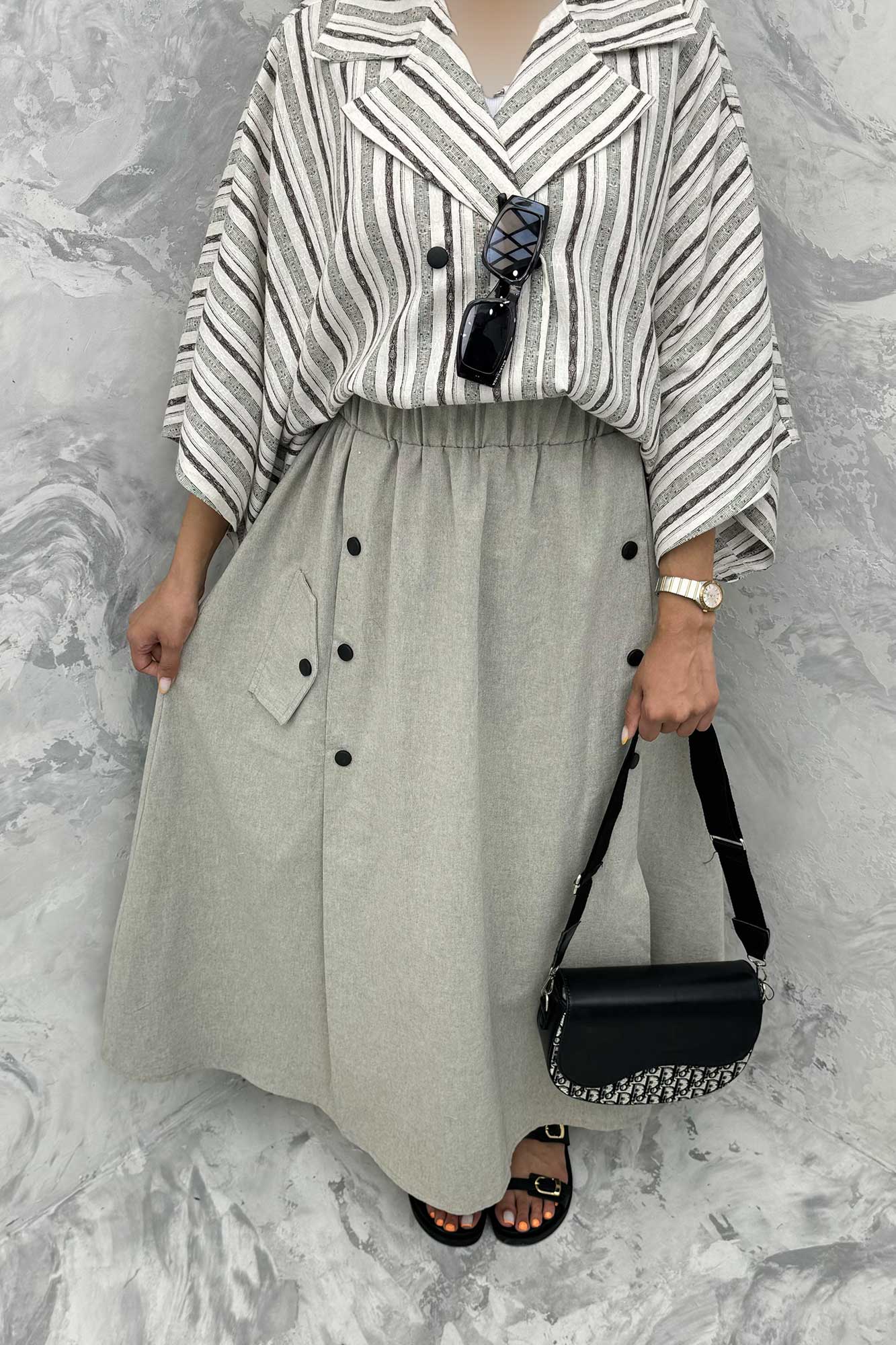 دامن بلند دکمه زاماک لینن