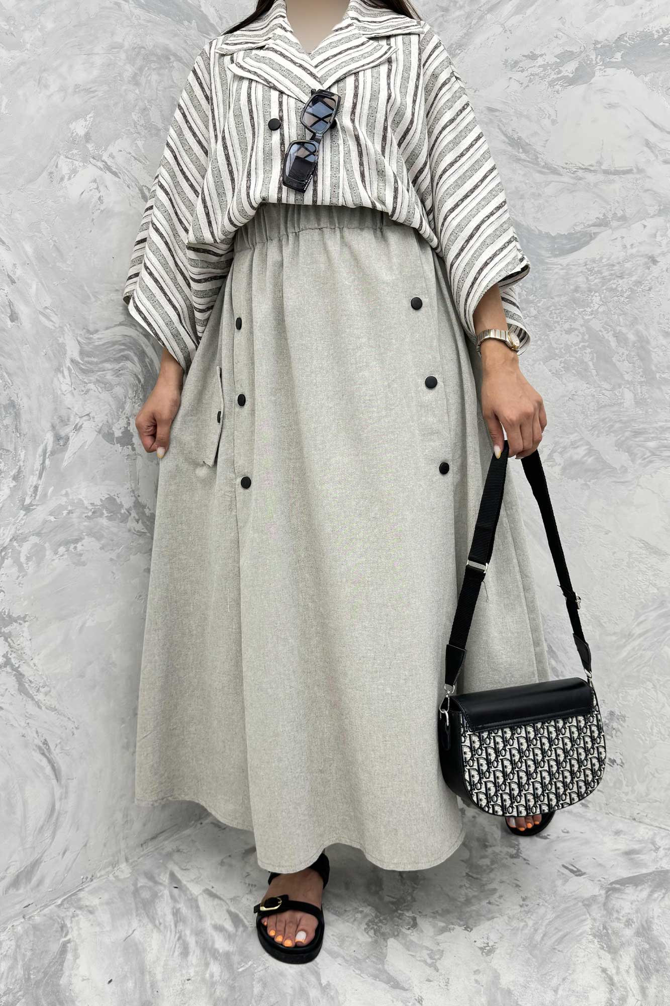 دامن بلند دکمه زاماک لینن