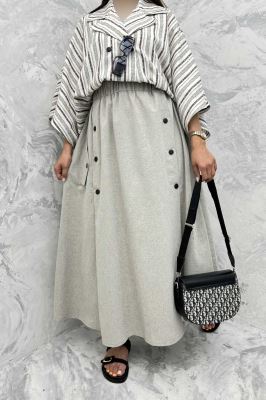 دامن بلند دکمه زاماک لینن