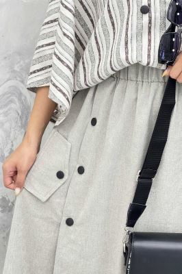 دامن بلند دکمه زاماک لینن