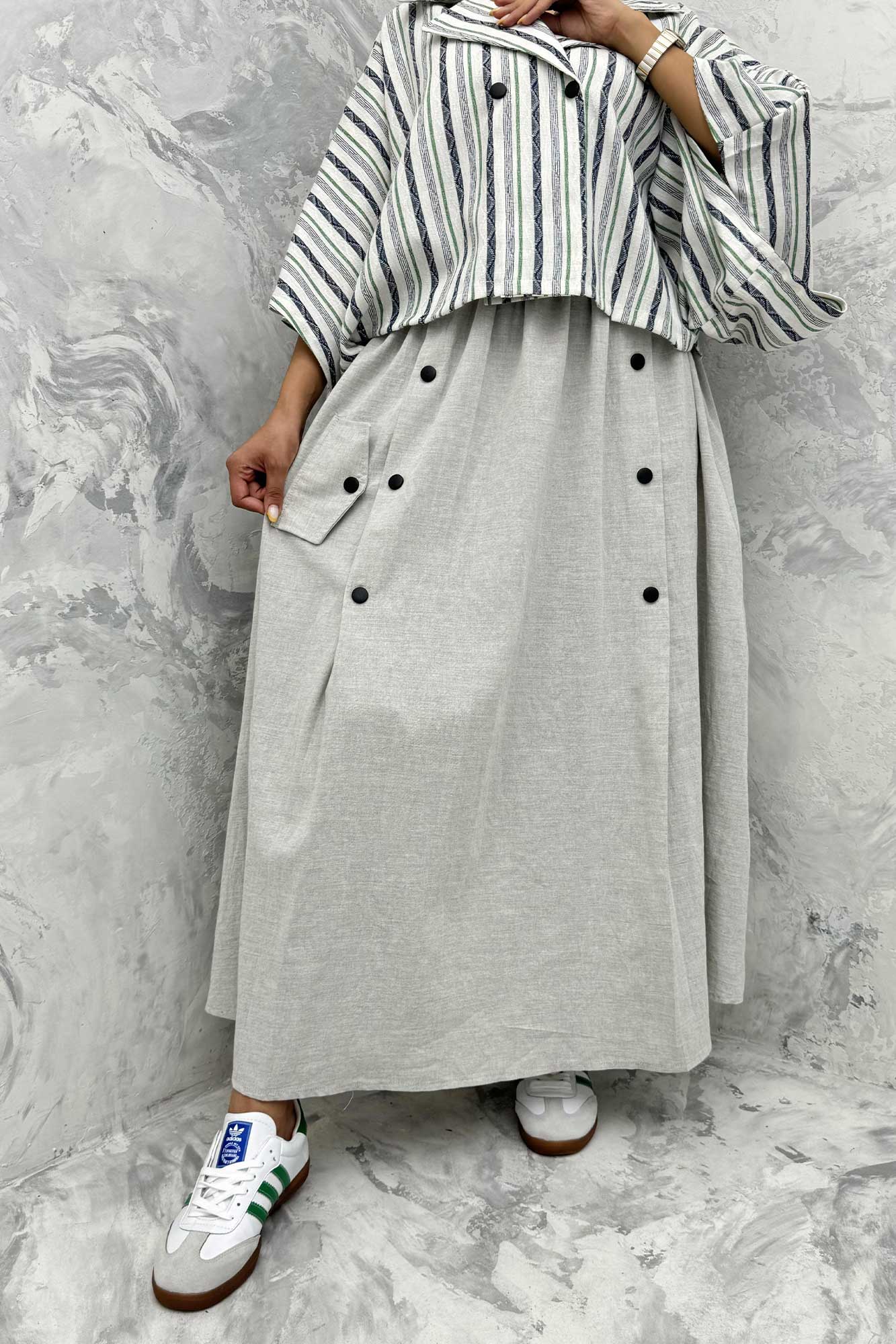 دامن بلند دکمه زاماک لینن