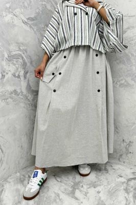 دامن بلند دکمه زاماک لینن