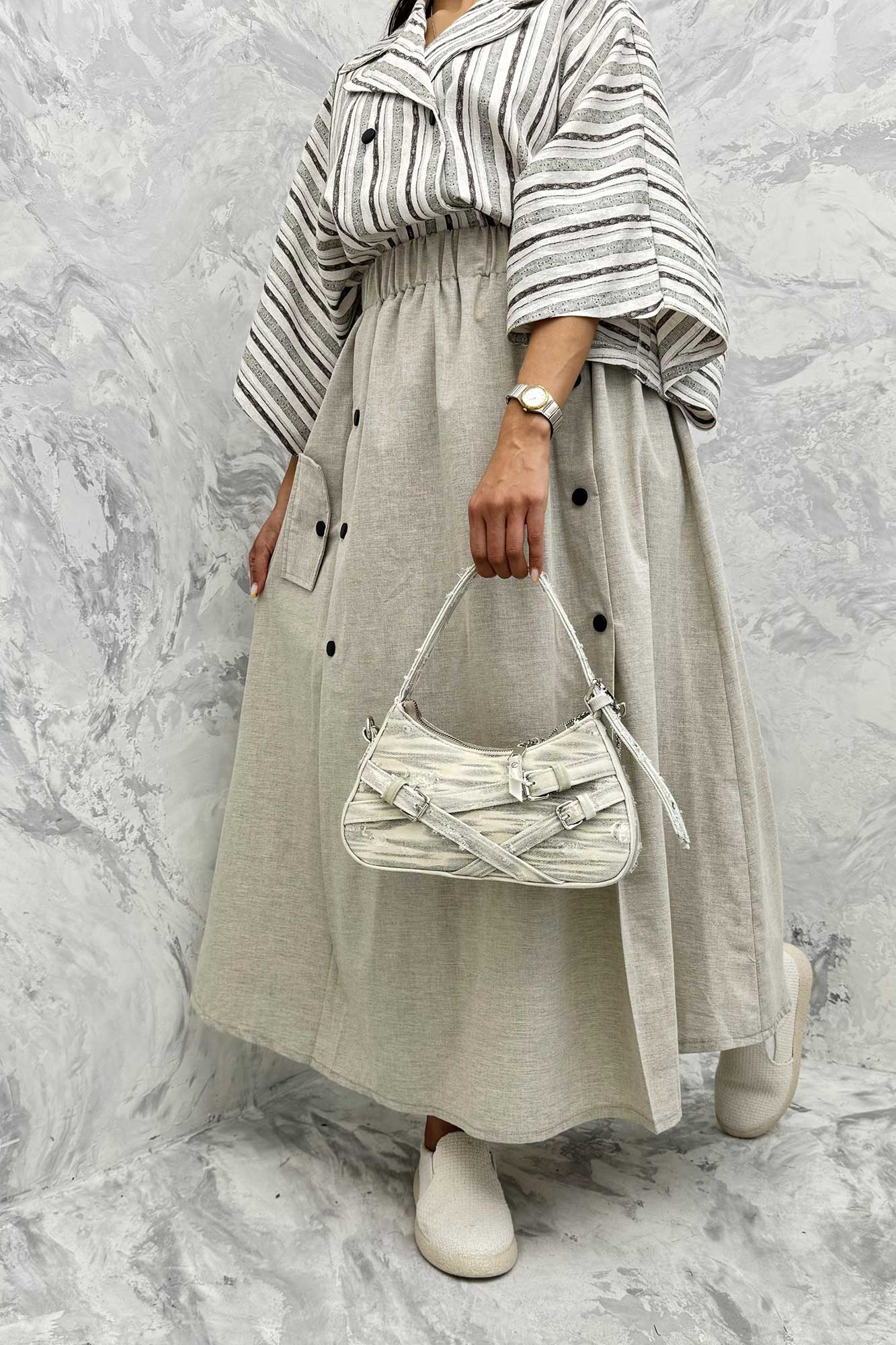 دامن بلند دکمه زاماک لینن