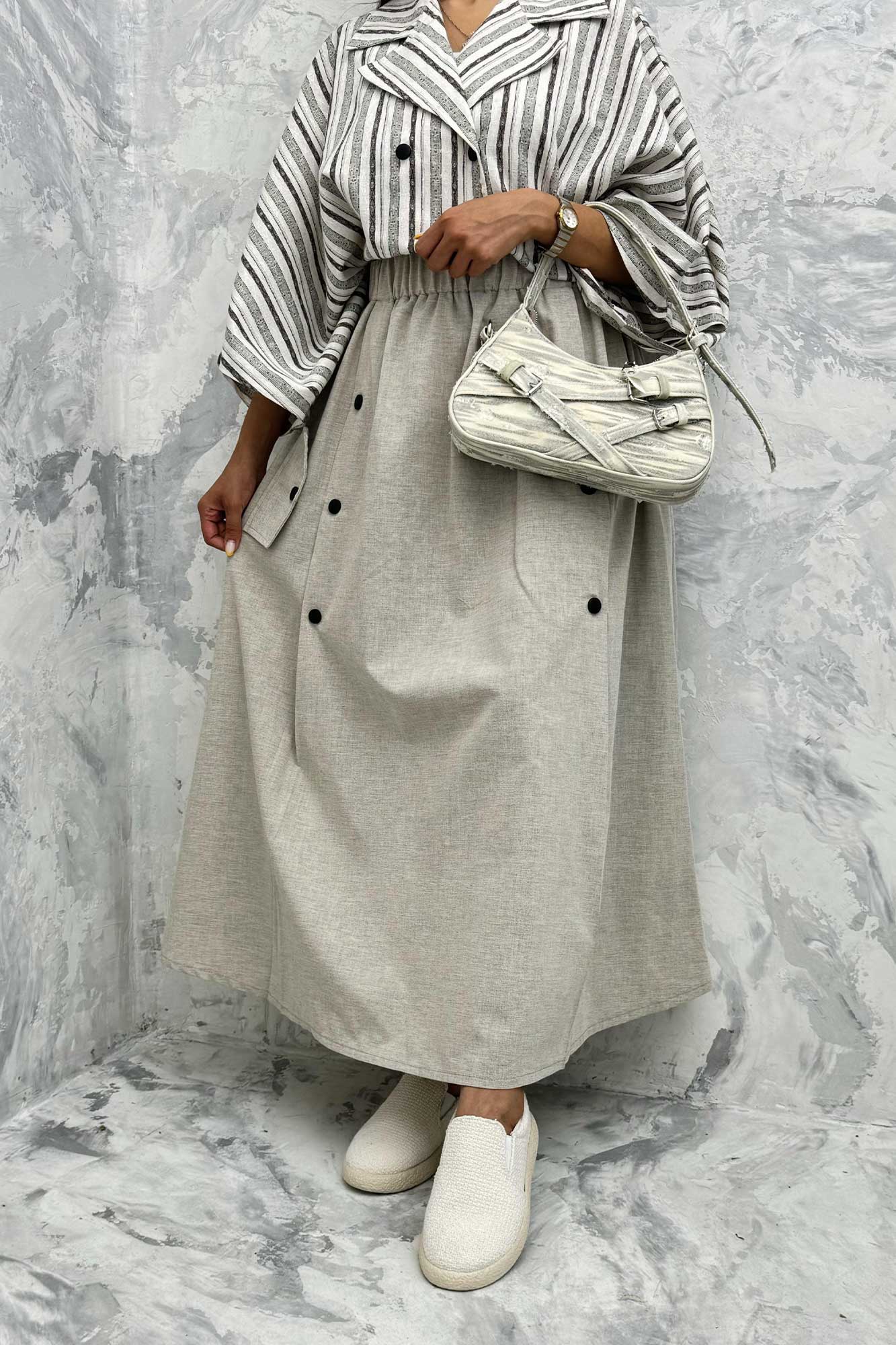 دامن بلند دکمه زاماک لینن