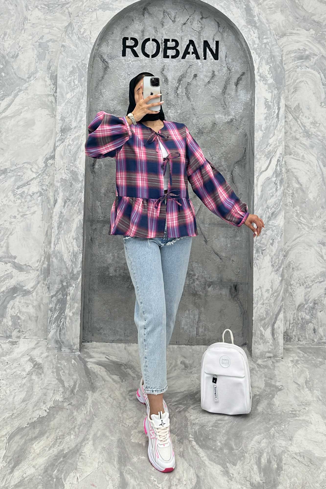 مانتو چین دار چهارخانه بندینک