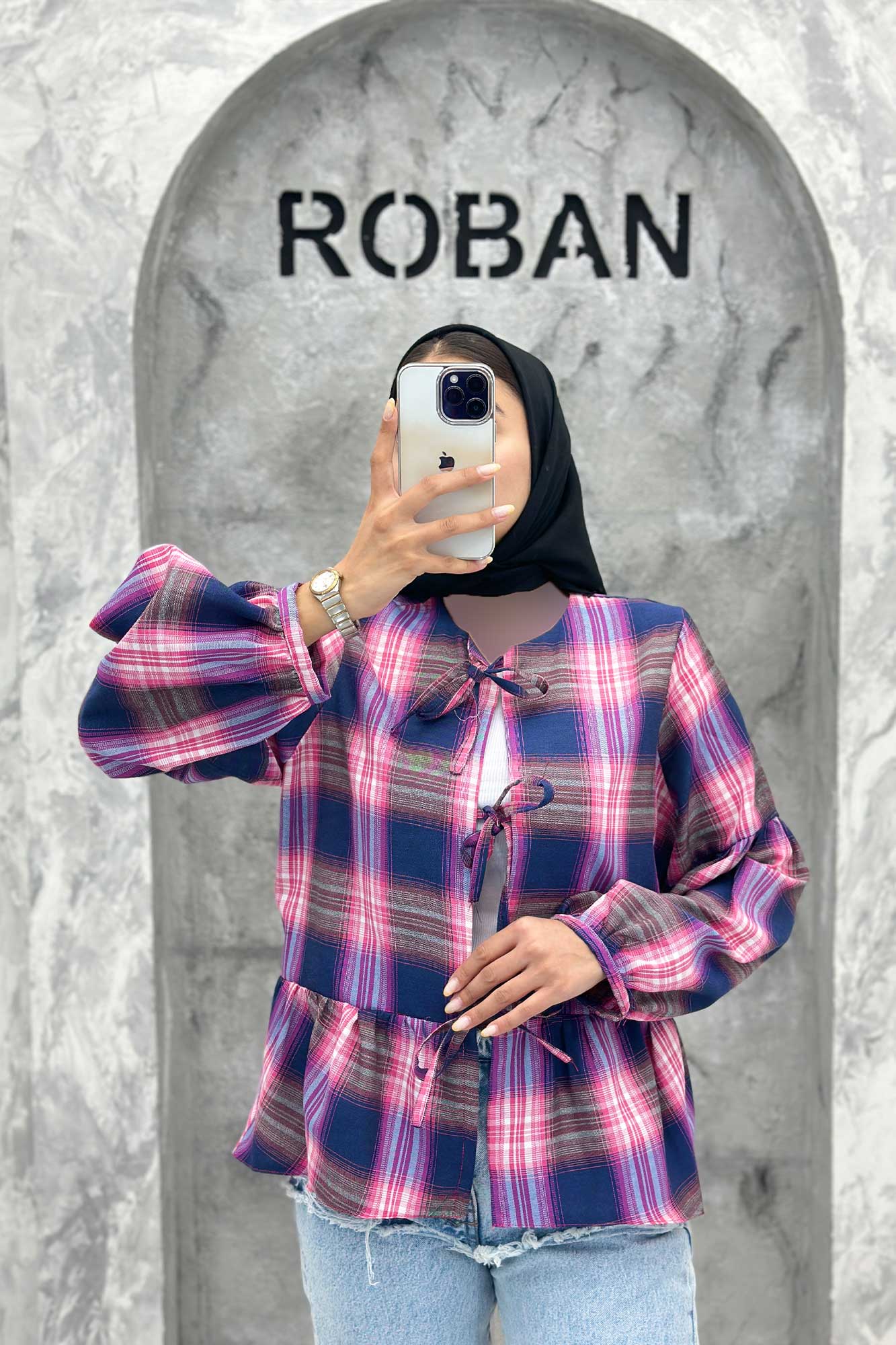 مانتو چین دار چهارخانه بندینک