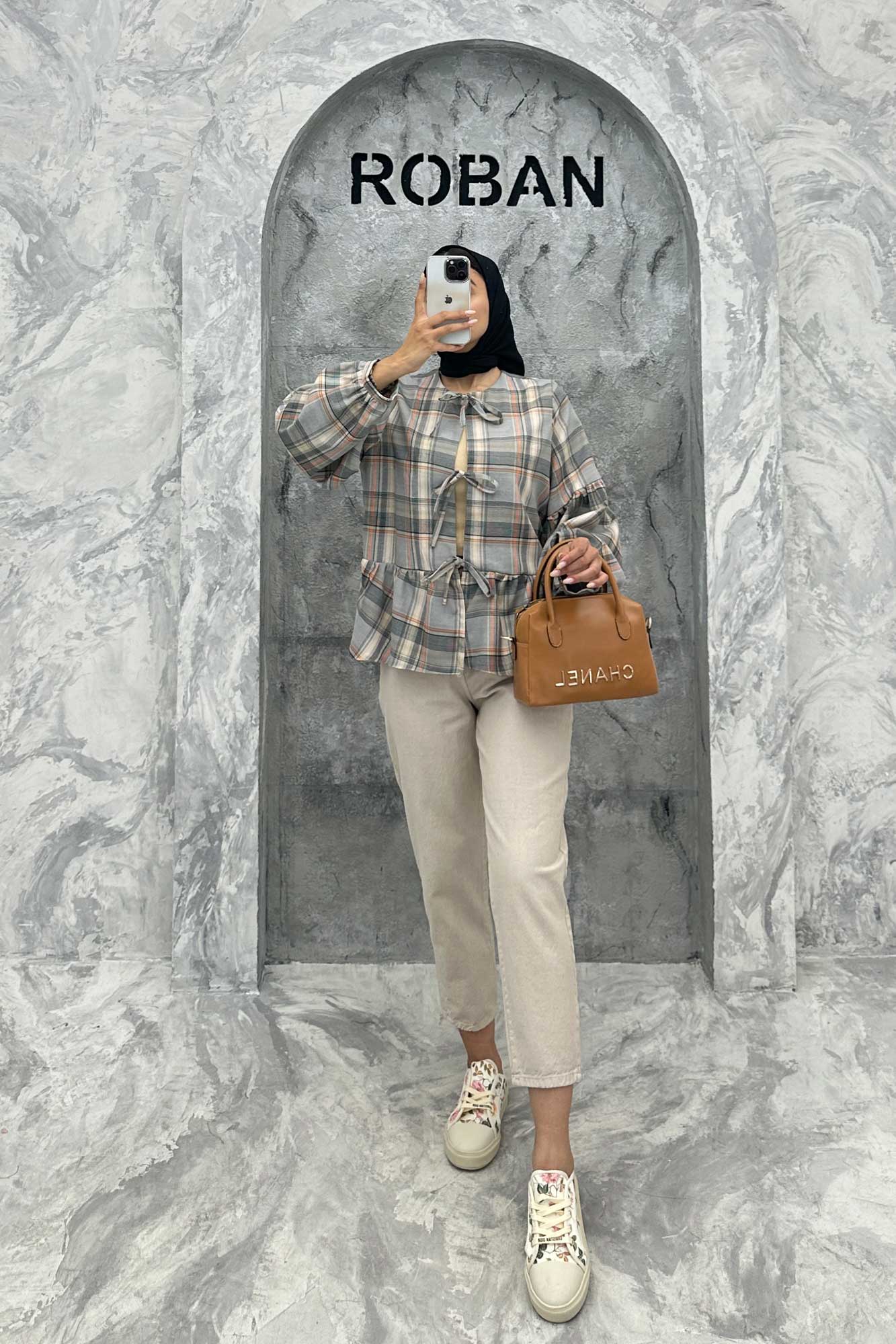 مانتو چین دار چهارخانه بندینک