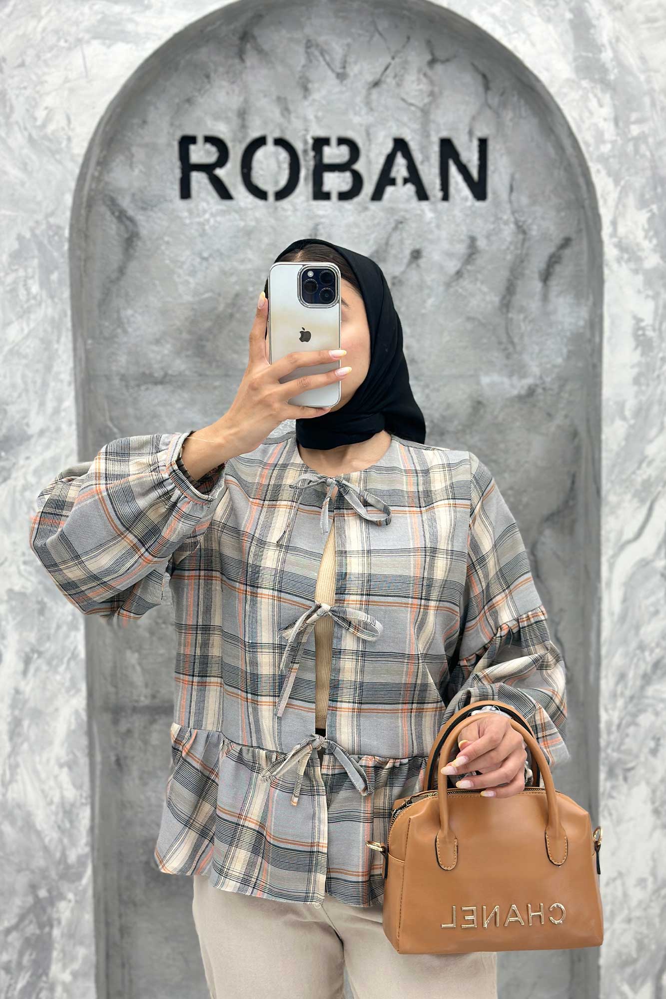 مانتو چین دار چهارخانه بندینک