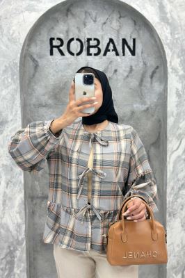 مانتو چین دار چهارخانه بندینک