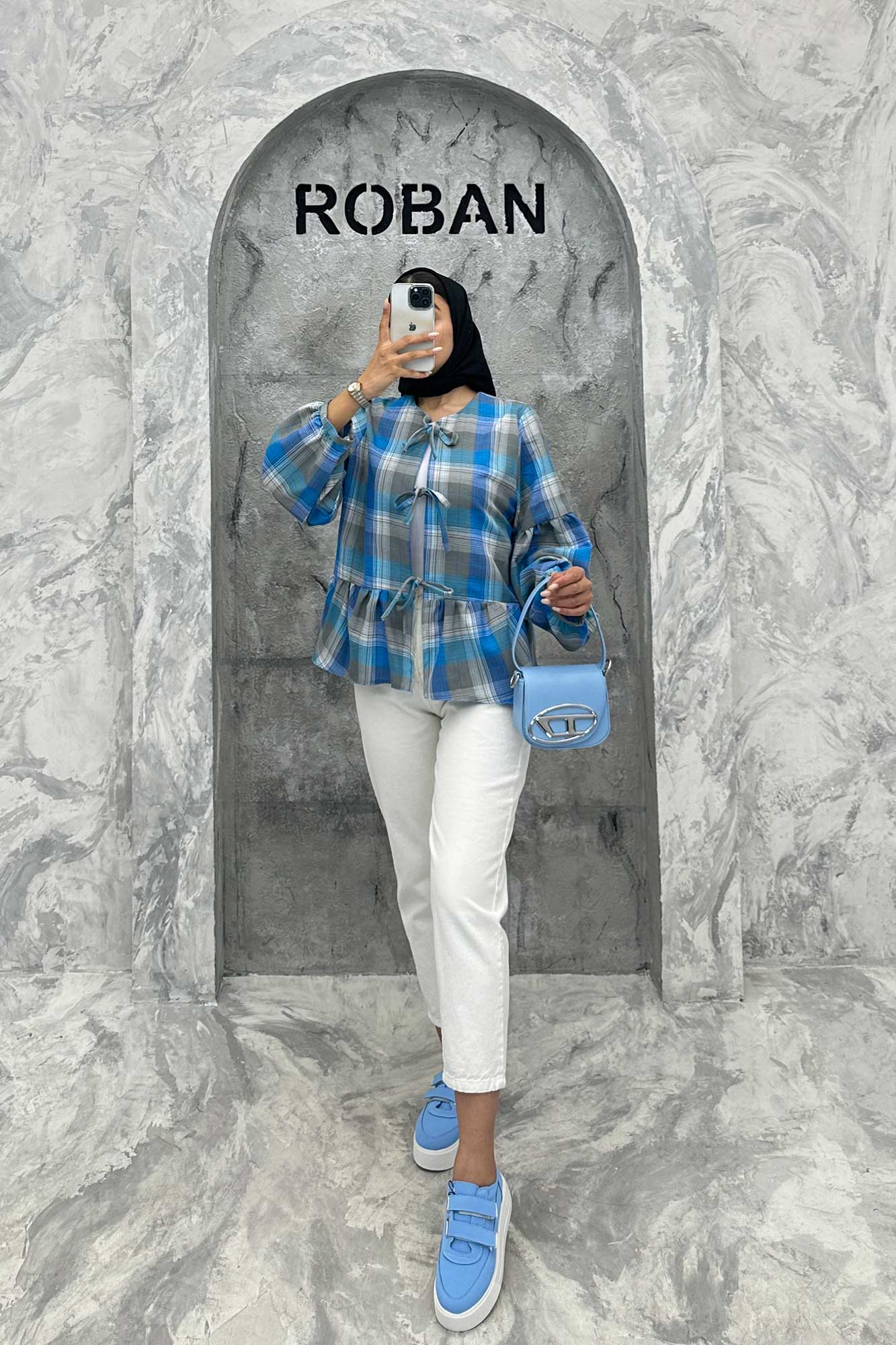 مانتو چین دار چهارخانه بندینک