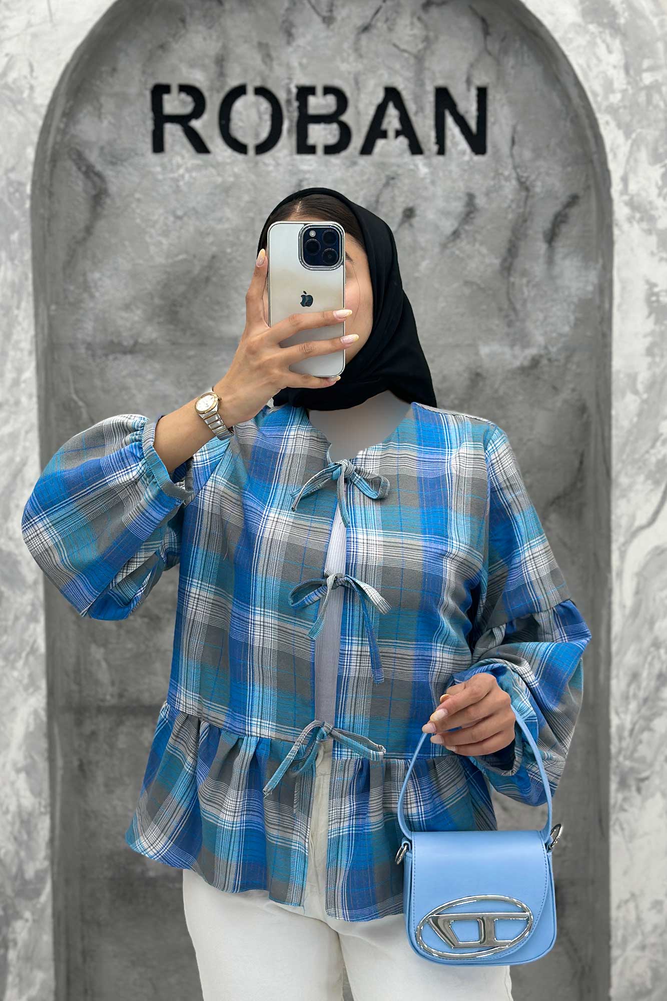 مانتو چین دار چهارخانه بندینک