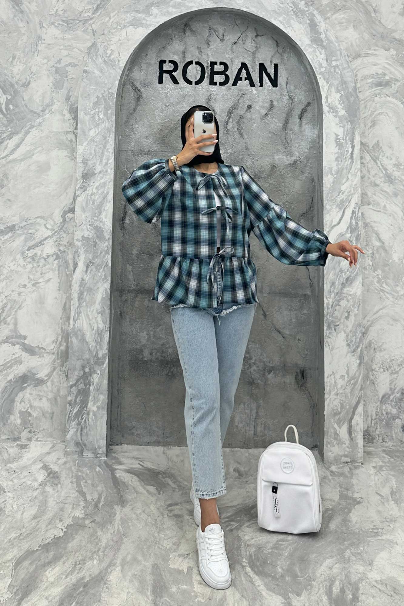 مانتو چین دار چهارخانه بندینک