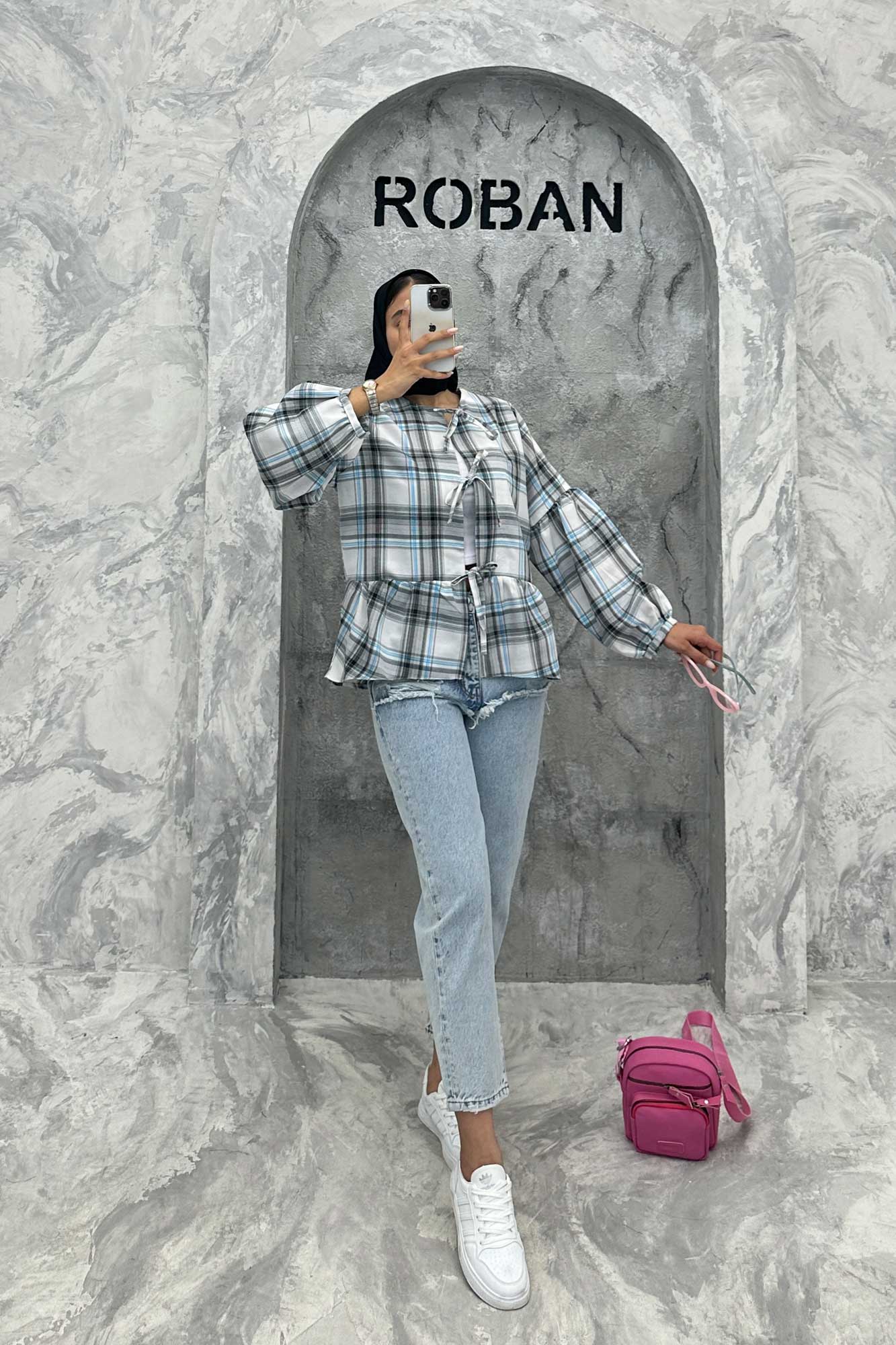 مانتو چین دار چهارخانه بندینک