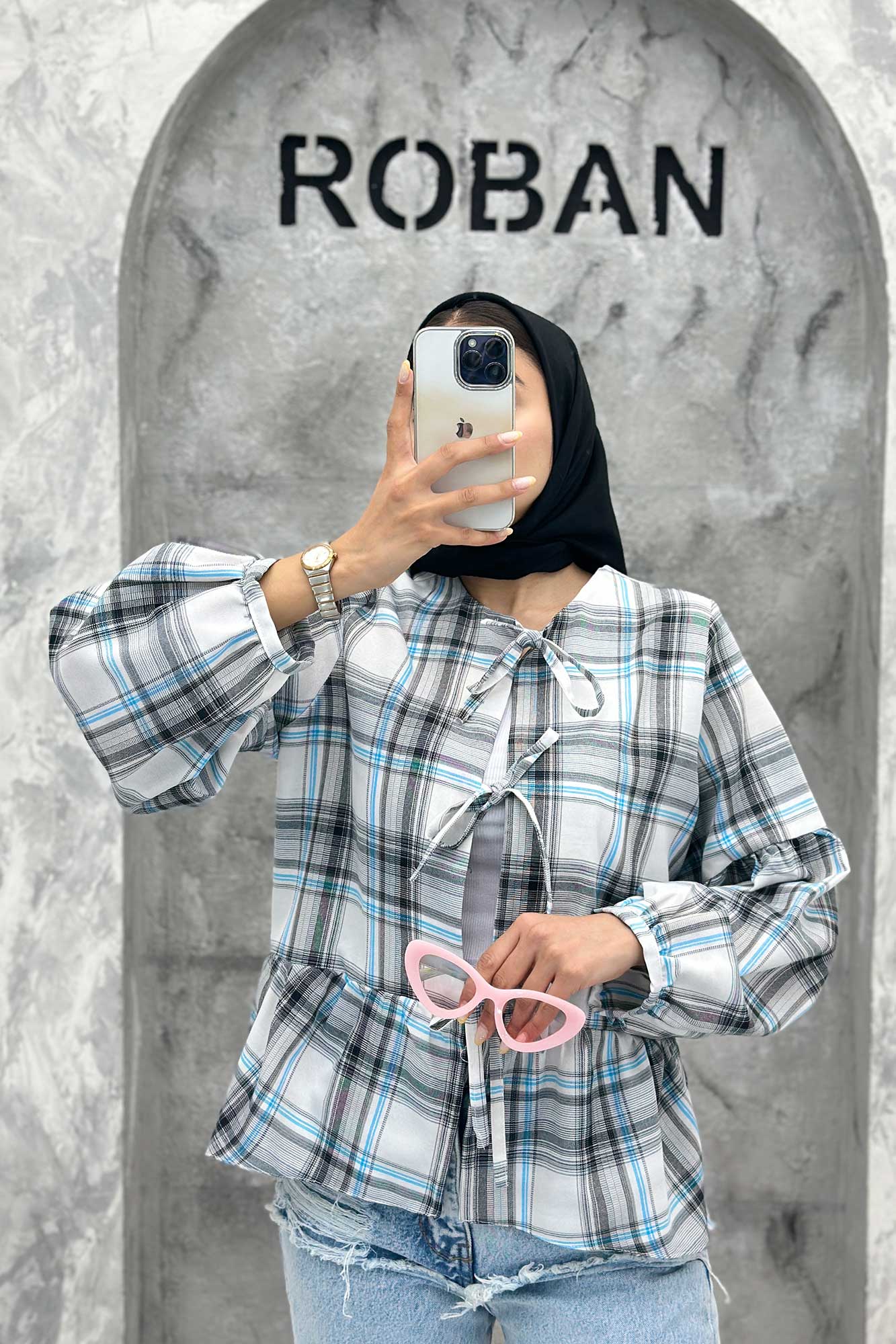 مانتو چین دار چهارخانه بندینک