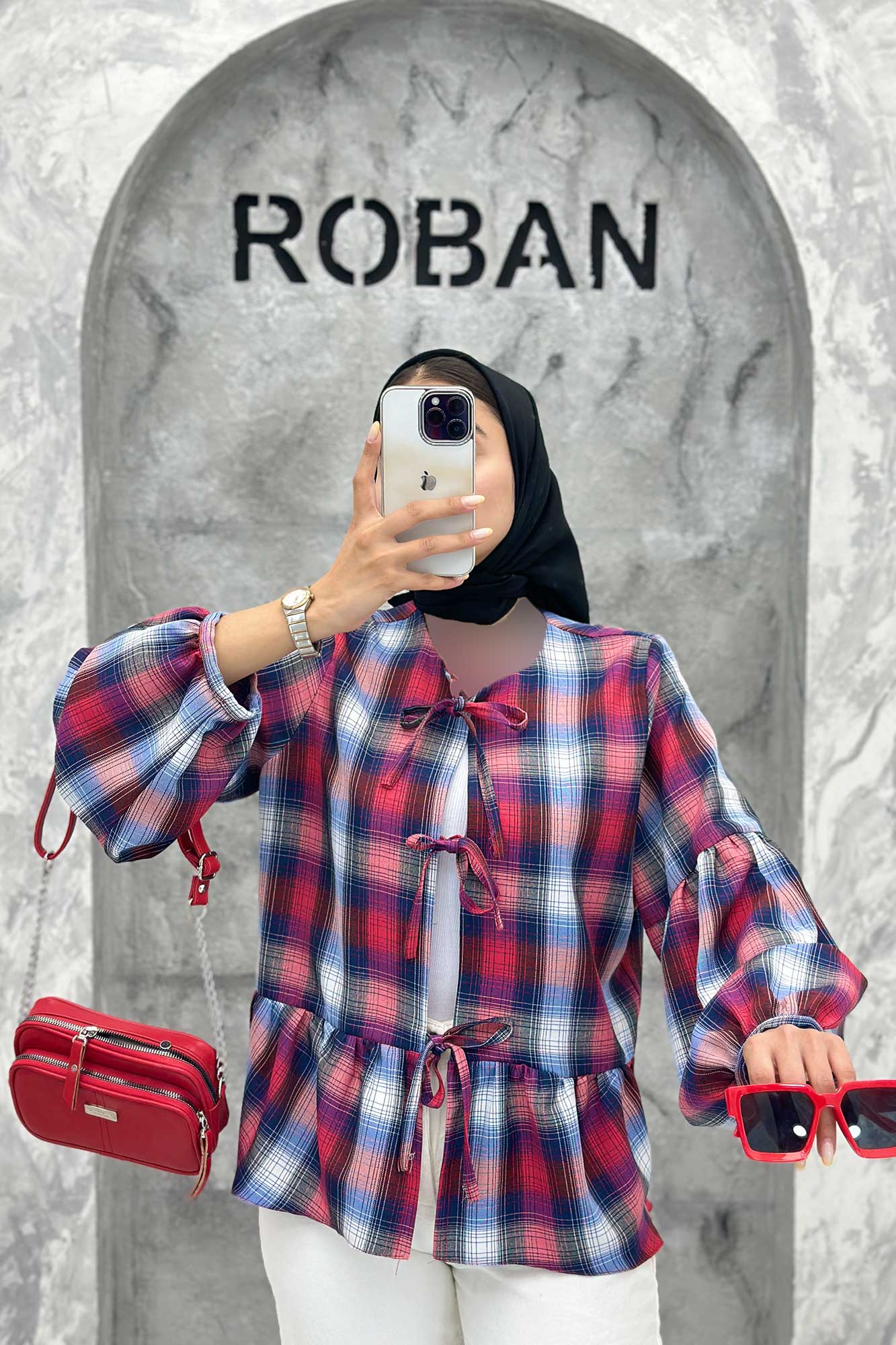 مانتو چین دار چهارخانه بندینک