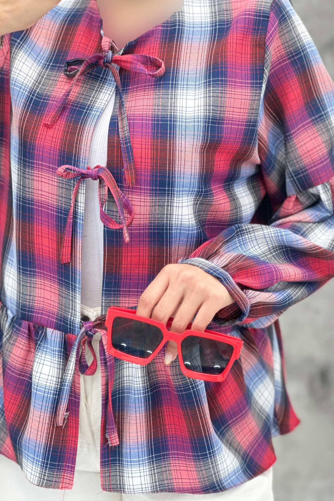 مانتو چین دار چهارخانه بندینک