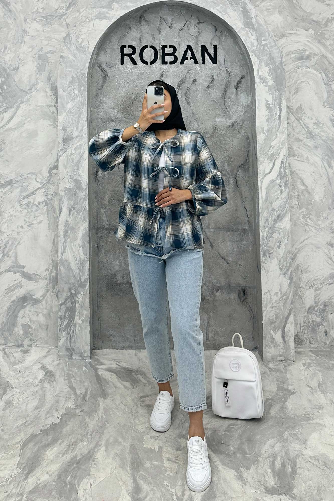 مانتو چین دار چهارخانه بندینک