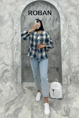 مانتو چین دار چهارخانه بندینک