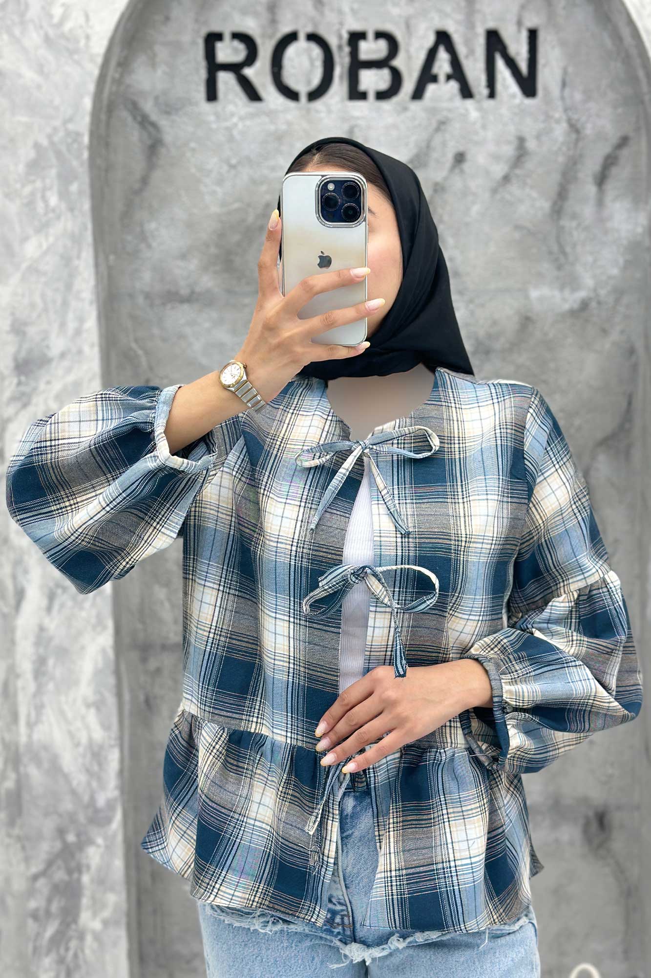 مانتو چین دار چهارخانه بندینک