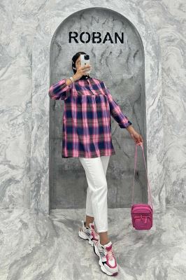 مانتو جلو بسته چهارخانه پشت دکمه