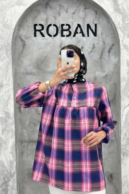 مانتو جلو بسته چهارخانه پشت دکمه