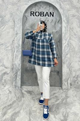 مانتو جلو بسته چهارخانه پشت دکمه