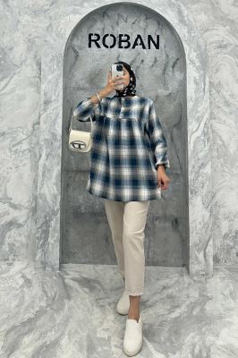 مانتو جلو بسته چهارخانه پشت دکمه