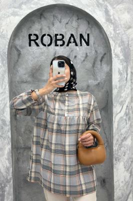 مانتو جلو بسته چهارخانه پشت دکمه