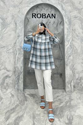 مانتو جلو بسته چهارخانه پشت دکمه