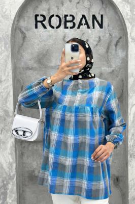 مانتو جلو بسته چهارخانه پشت دکمه