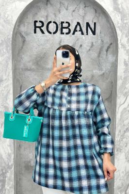 مانتو جلو بسته چهارخانه پشت دکمه