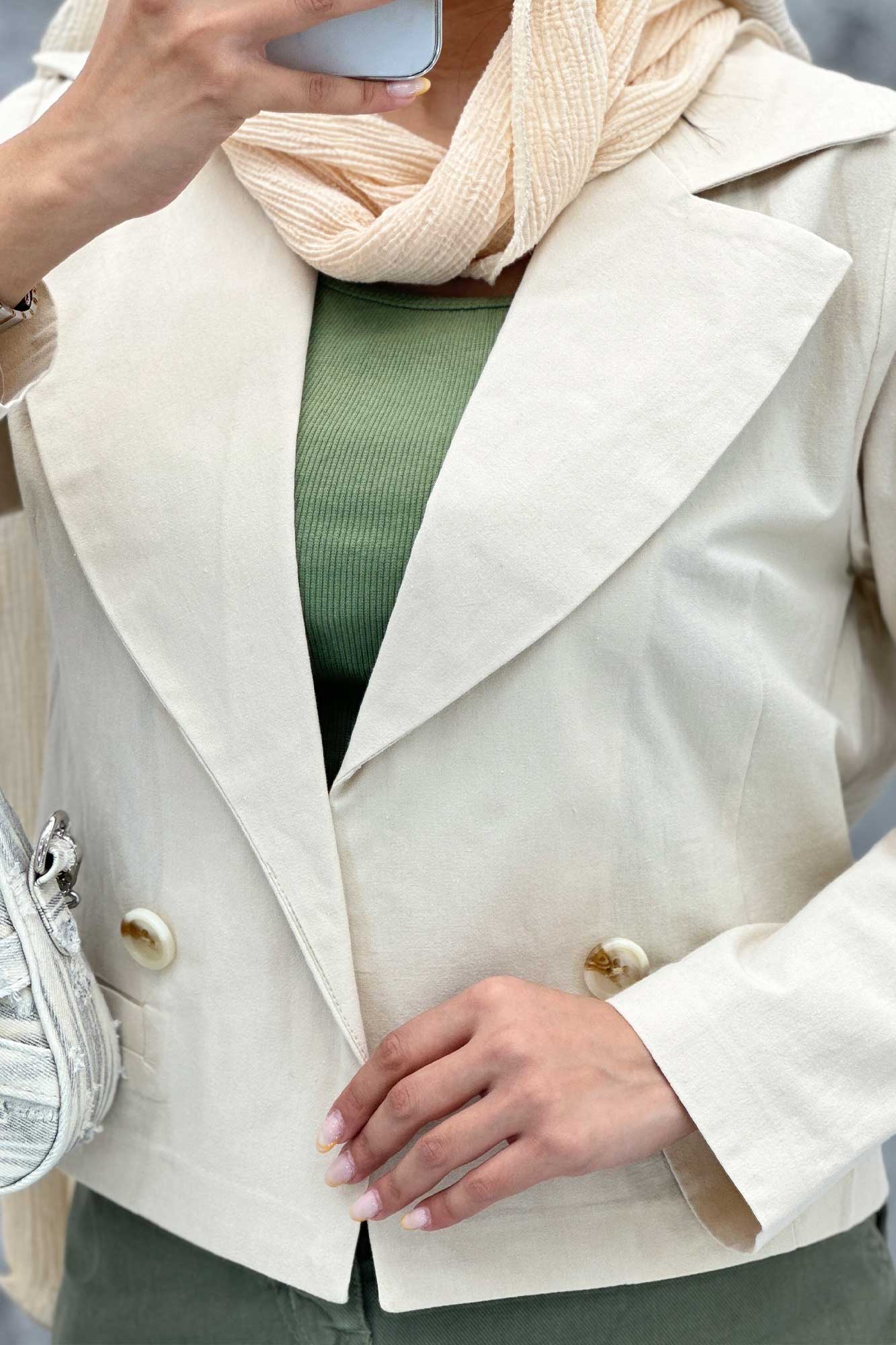 کت کراپ جیب فیلتو لینن کتان 