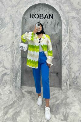 مانتو آستین عروسکی کراش طرح زیگزاگ