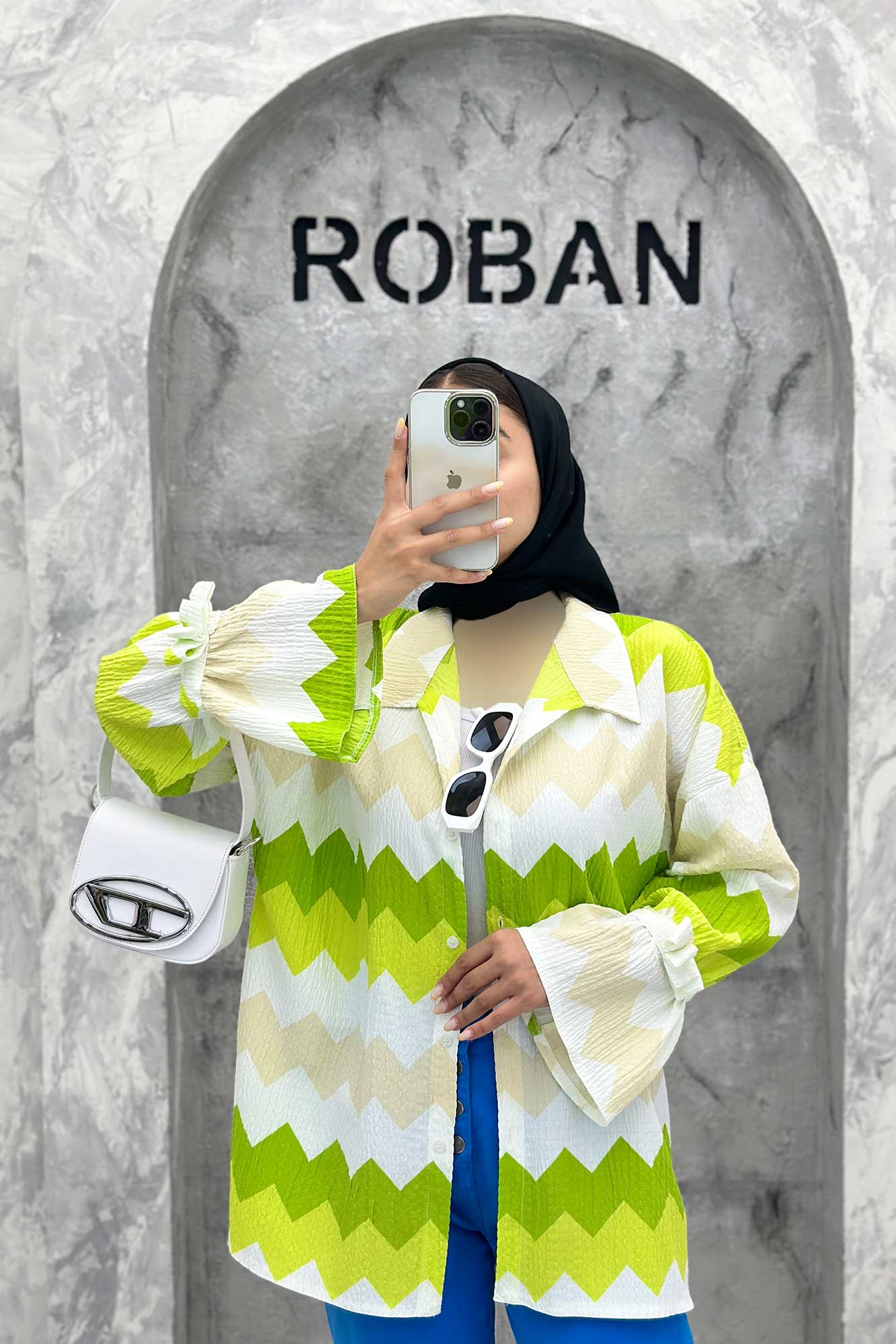 مانتو آستین عروسکی کراش طرح زیگزاگ