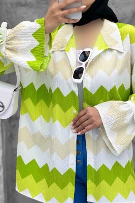 مانتو آستین عروسکی کراش طرح زیگزاگ