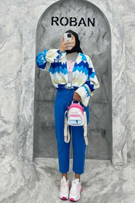 مانتو آستین عروسکی کراش طرح زیگزاگ